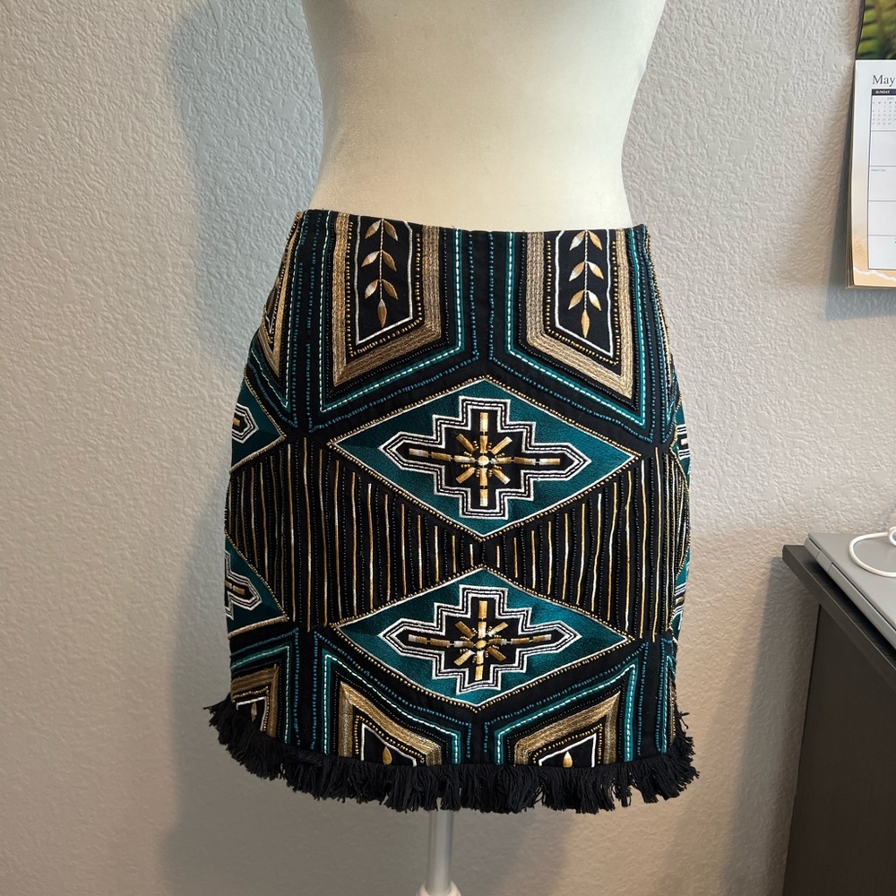 H&M Black and Blue Embellished Mini Skirt